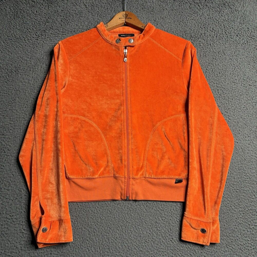 BCBG MaxAzria Women's Jacket Velour Small Moto Cafe Racer Full Zip Y2K Vtg Cyber